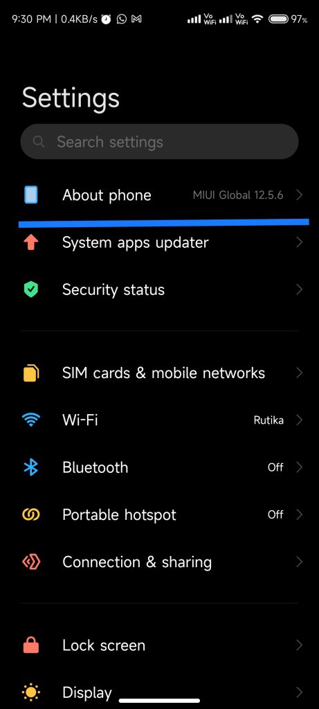 Developer Mode Screen 1